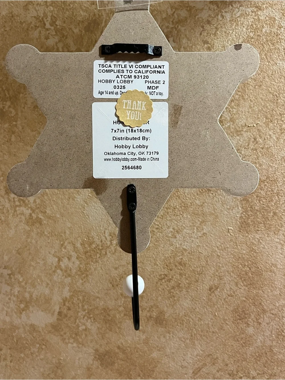 Western Star-Shaped Wall Hook in Gray and White